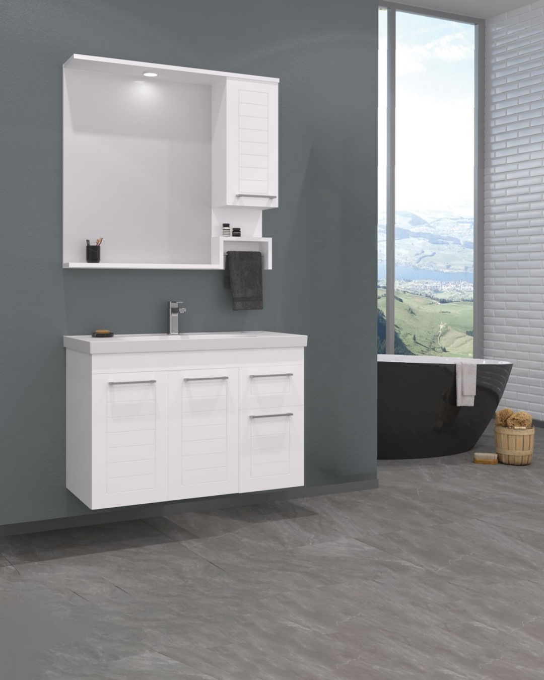 Orka Perge 100 cm Banyo Dolabı Takım Parlak Beyaz