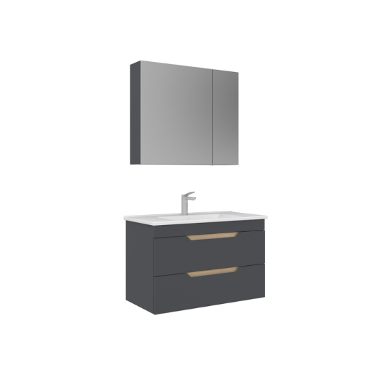 Orka Lena 85 cm Ayna Dolaplı Çekmeceli Banyo Dolabı Takımı Antrasit