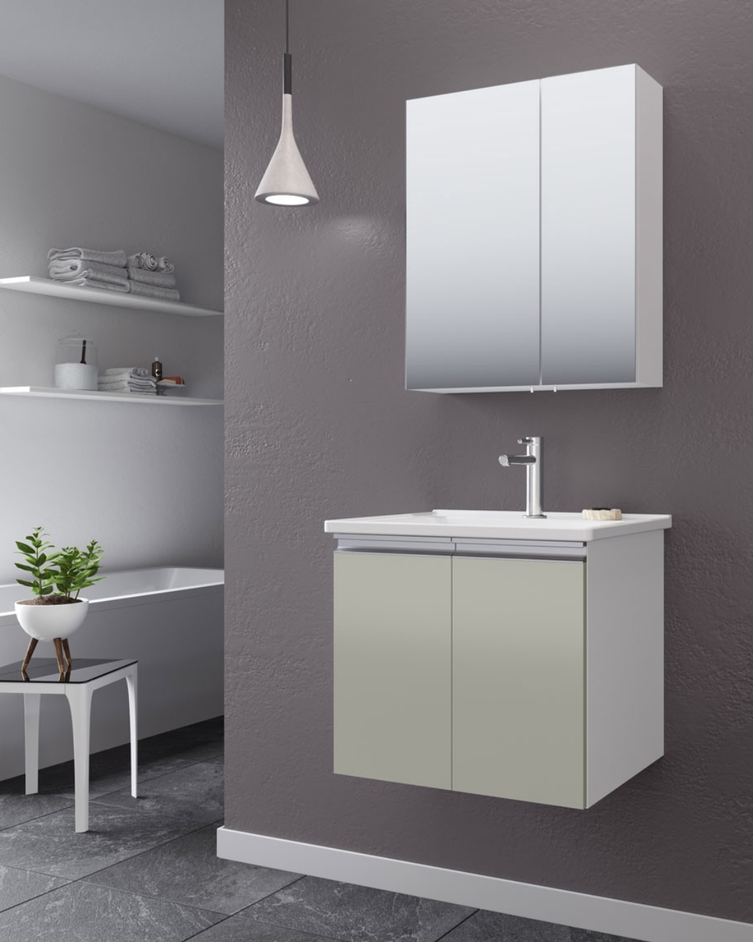 Orka Terme 60 CM Kapaklı Banyo Dolabı Takım Parlak Kaşmir