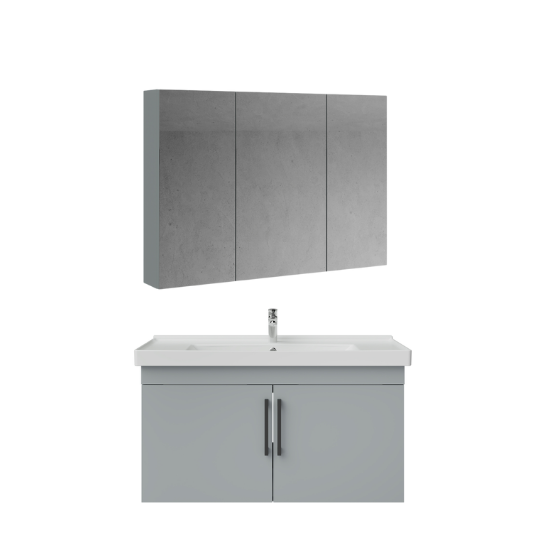 Creavit D20 Kapaklı Lavabo Dolabı Dolaplı Ayna Takımı Gri 100 cm