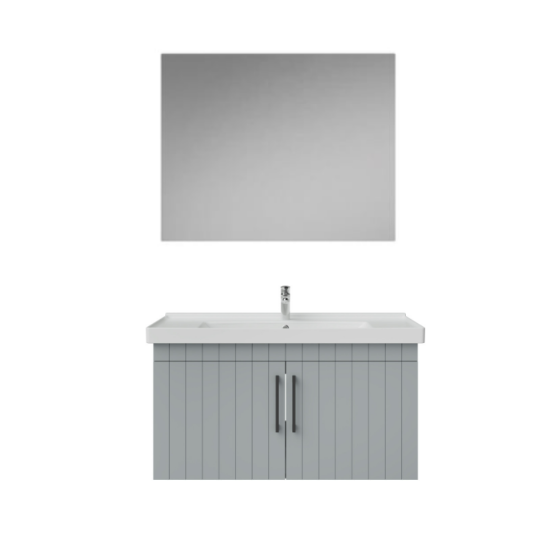 Creavit D2 Banyo Dolabı Ve Düz Ayna Takım Mat Gri 100 cm