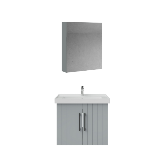 Creavit D20 Kapaklı Lavabo Dolabı Dolaplı Ayna Takımı Gri Lake 65 Cm