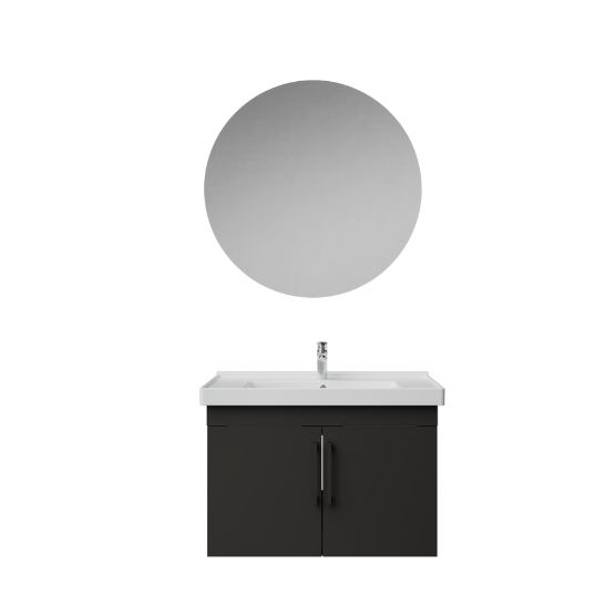 Creavit D20 Kapaklı Lavabo Dolabı Yuvarlak Ayna Takımı Antrasit  80 cm