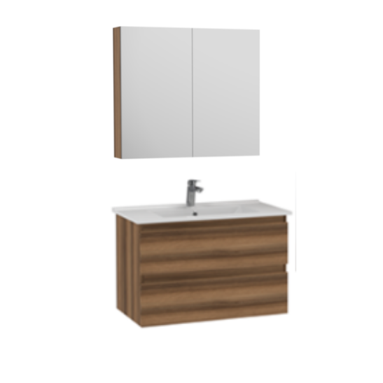Creavit Alinda Lavabo Dolaplı Ve Aynalı Dolap Takımı Açık Ceviz 80 cm