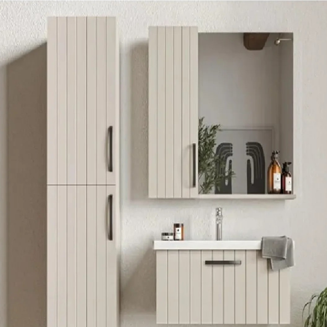 Creavit D10 80 cm Kapaklı Lake Eksen Lavabolu Ayna ve Boy Dolap Dahil Takım