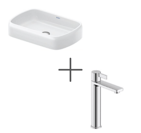 Duravit Qatego Stretch 60 cm Çanak Lavabo Ve D-Neo Lavabo Bataryası, Large
