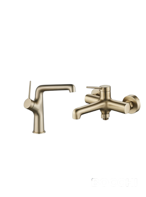 Creavit Flow Lavabo ve Banyo Armatürü Seti Brush Gold (Fırçalı Mat Altın)