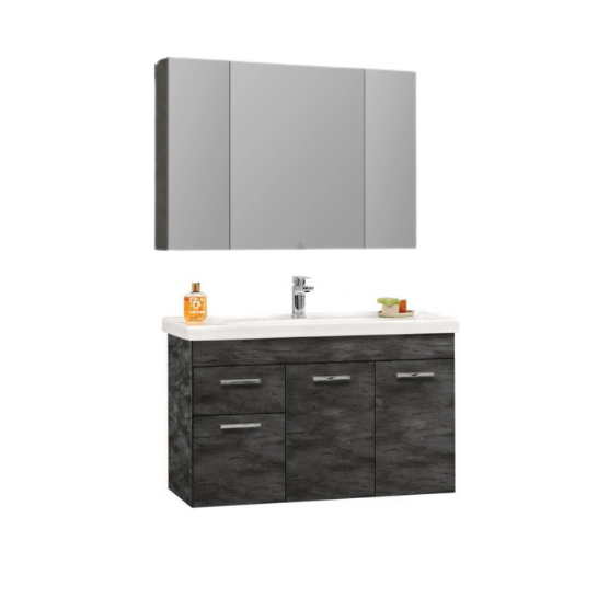 Orka Enez 100 cm Banyo Dolabı Takım Antrasit (Desenli)