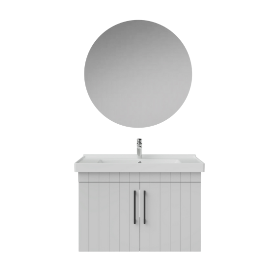 Creavit D20 80Cm Kapaklı Lavabo Dolabı Yuvarlak Ayna Takımı Beyaz Lake