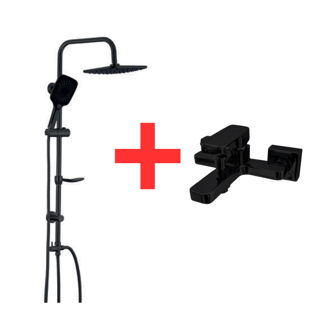 Newarc 241530b Drop İkili Duş Seti Takımı (duş Sistemi+banyo Bataryası) Mat Siyah