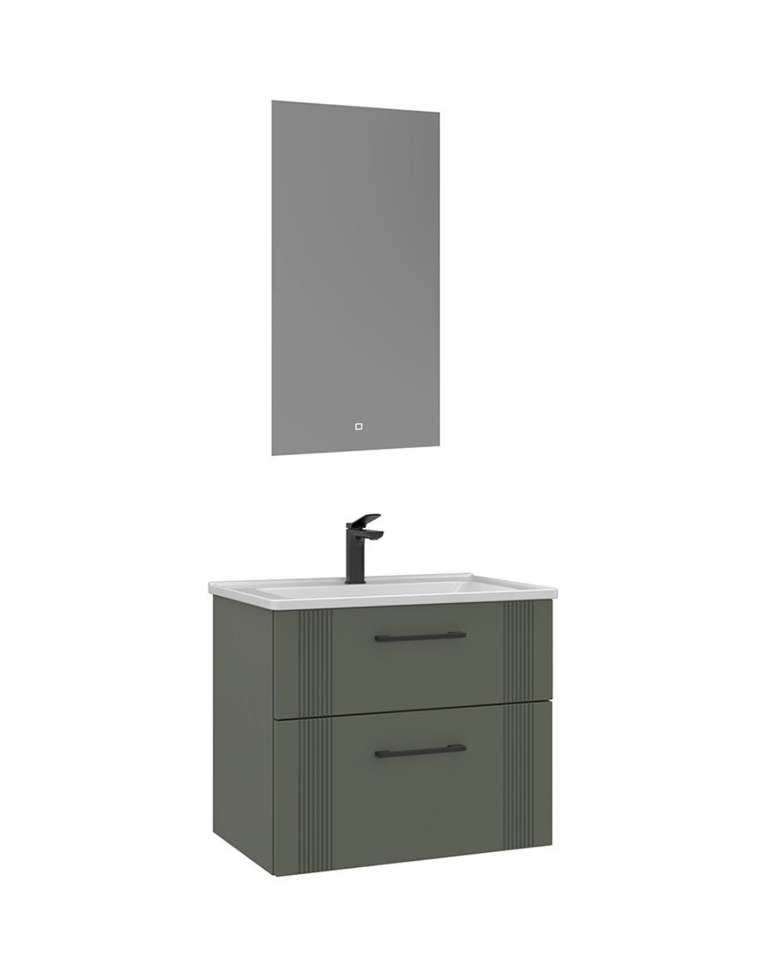 Orka Bari 65 cm Banyo Dolabı Takımı Led Aynalı Mat Yeşil