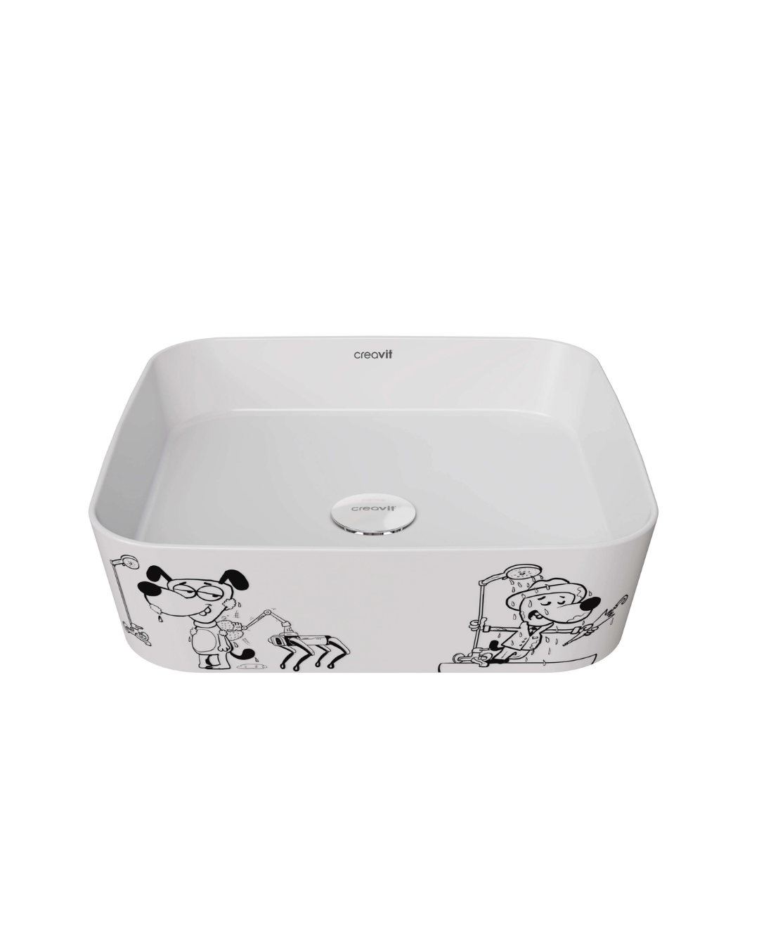 CREAVİT LP040 Kare Çanak Lavabo 40 cm Karikatür Desen Uygulamalı