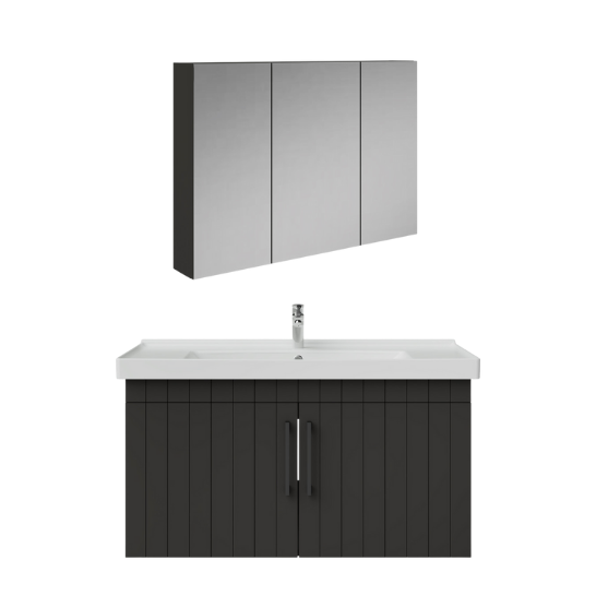 Creavit D20 Kapaklı Lavabo Dolabı Dolaplı Ayna Takımı Antrasit Lake 100 cm