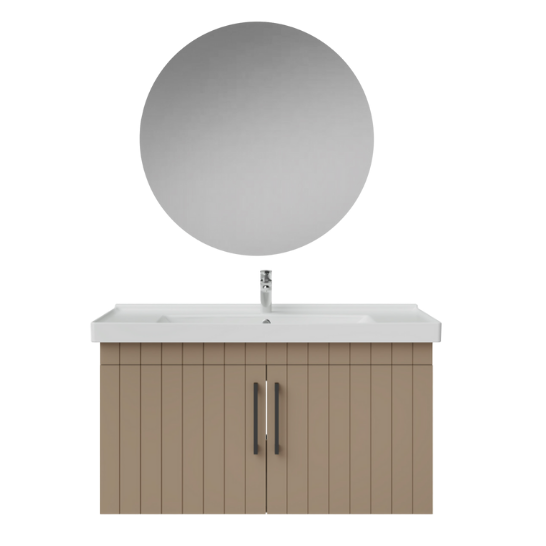 Creavit D20 Kapaklı Lavabo Dolabı Yuvarlak Ayna Takımı Dafne Lake 100 Cm