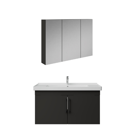 Creavit D20 Kapaklı Lavabo Dolabı Dolaplı Ayna Takımı Antrasit 100 cm