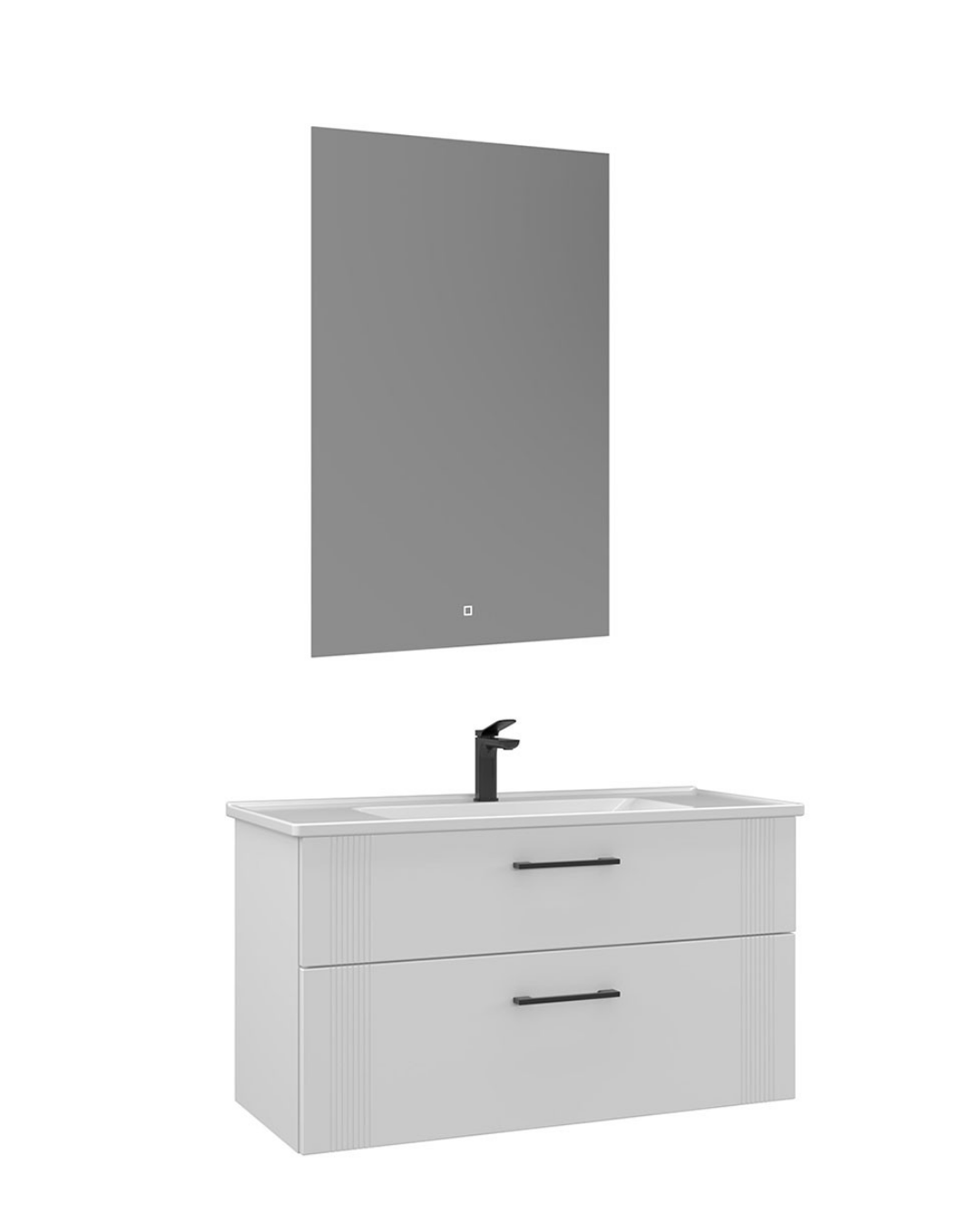 Orka Bari 100 cm Banyo Dolabı Takımı Led Aynalı Mat Beyaz