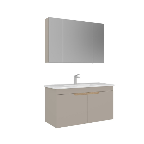 Orka Lena 100 cm Ayna Dolaplı Kapaklı Banyo Dolabı Takımı Mat Çöl Beji
