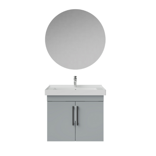 Creavit D20 Kapaklı Lavabo Dolabı Takımı Yuvarlak Ayna Gri 65 Cm