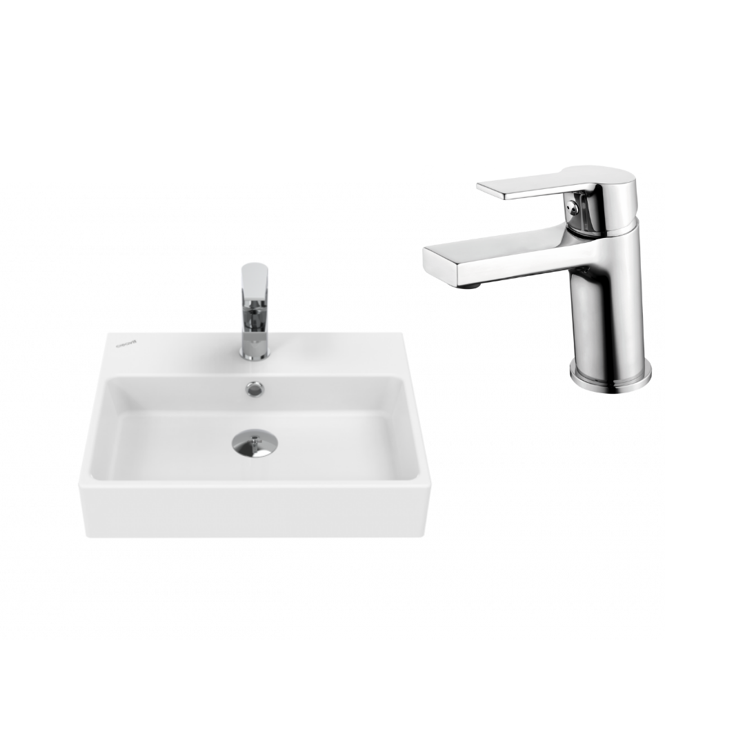 Creavit Next Tezgah Üstü Lavabo Ve Luna Armatür Seti Krom