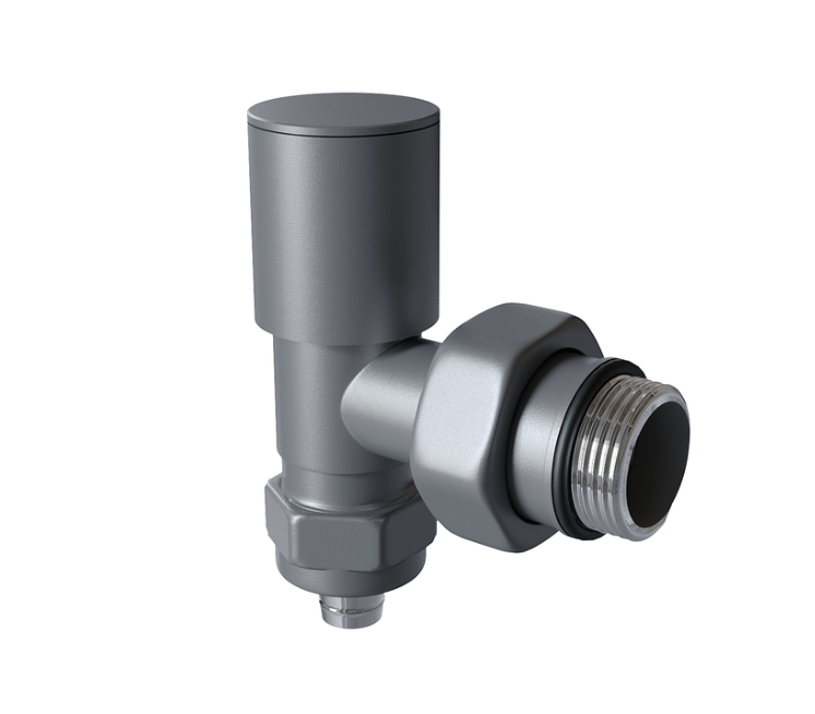 Radyatör Vanası 1/2'' Antrasit Köşe Pex (Metal Volanlı 16*2mm Boru Bağl. Rakorlu)