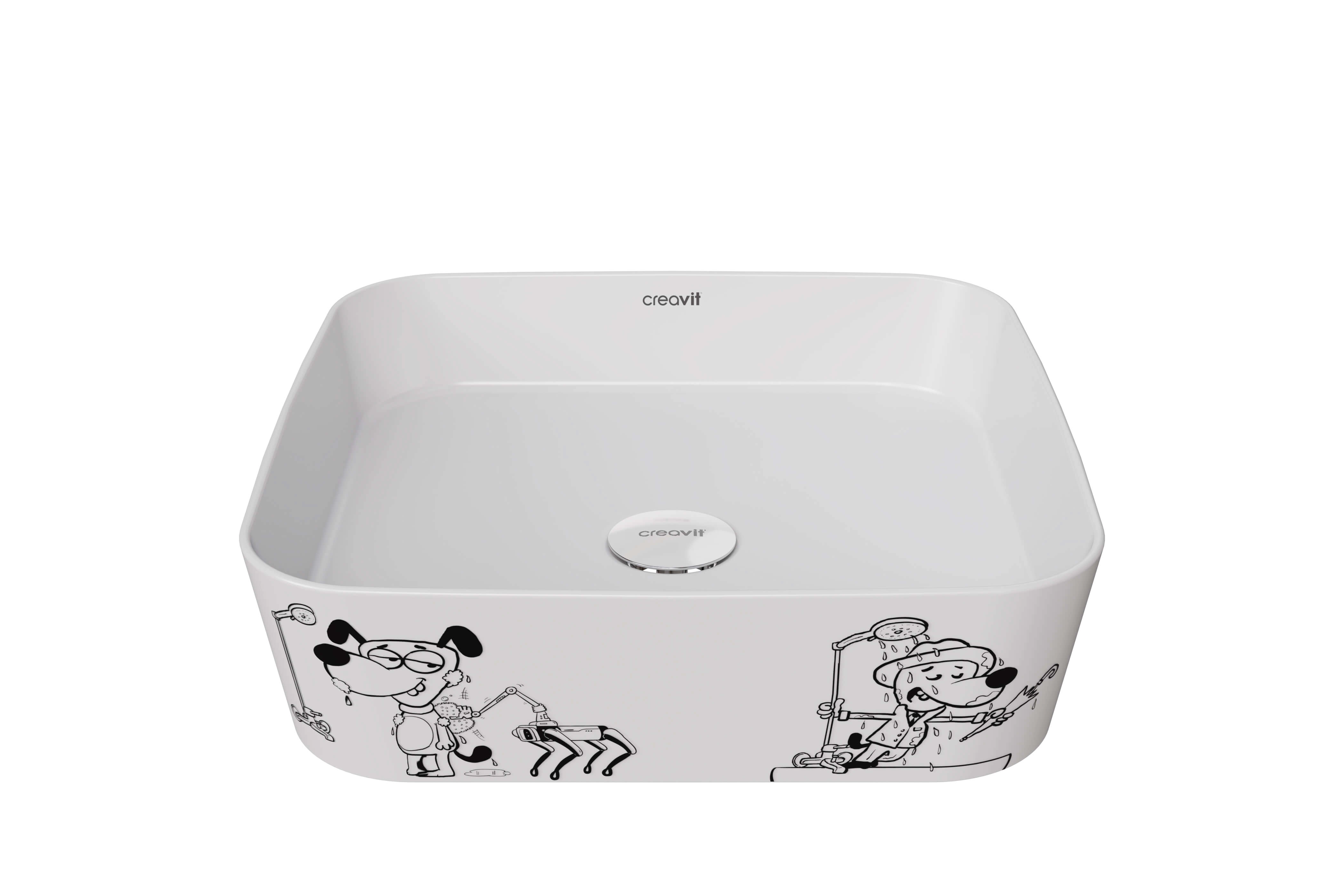 CREAVİT LP040 Kare Çanak Lavabo 40 cm Karikatür Desen Uygulamalı