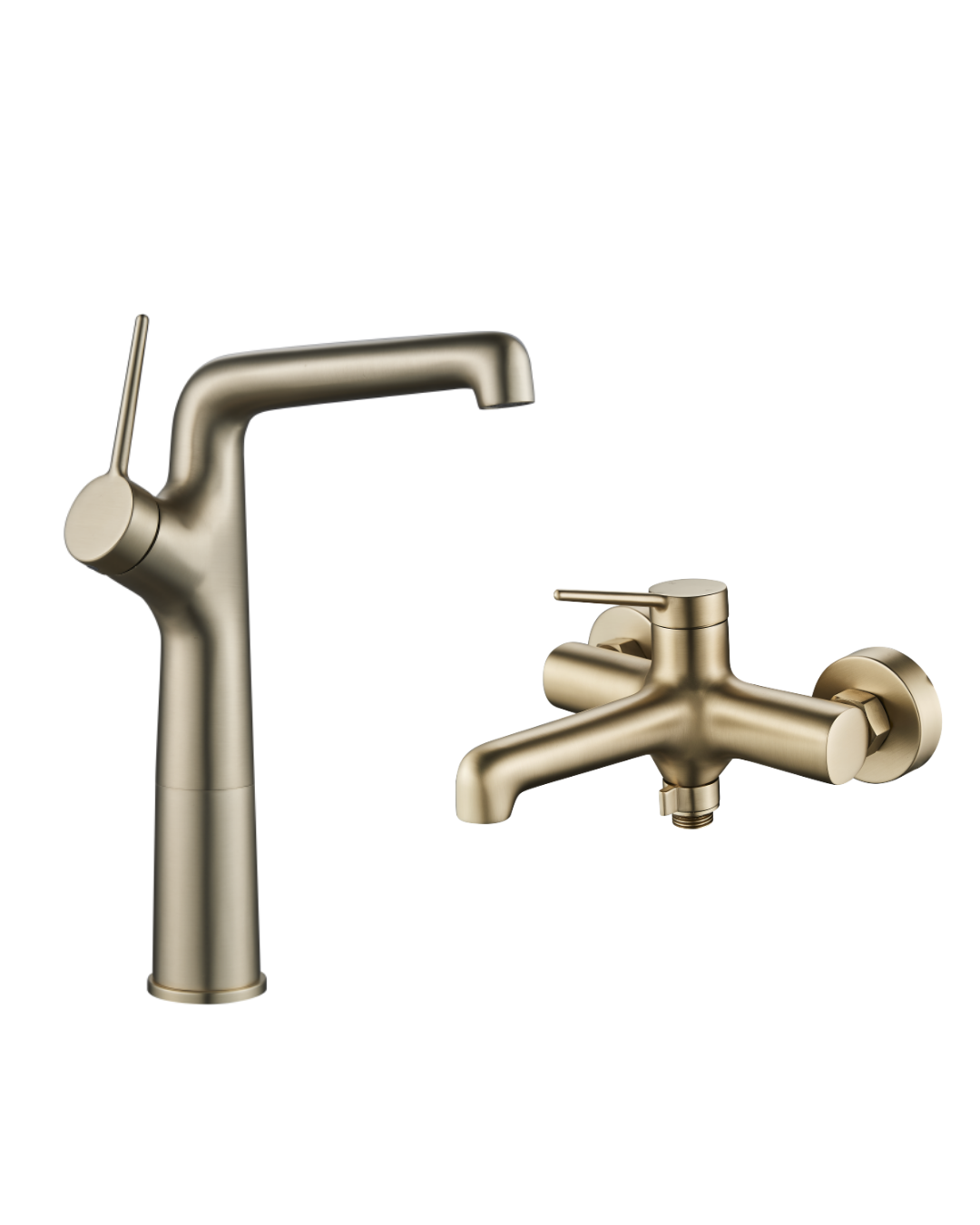 Creavit Flow Tezgah Üstü Yüksek Lavabo ve Banyo Armatürü Seti Brush Gold (Fırçalı Mat Altın)