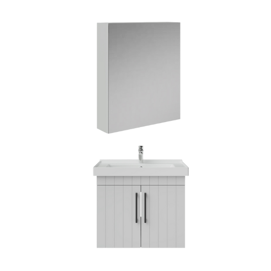 Creavit D20 Kapaklı Lavabo Dolabı Dolaplı Ayna Takımı Beyaz Lake 65 Cm