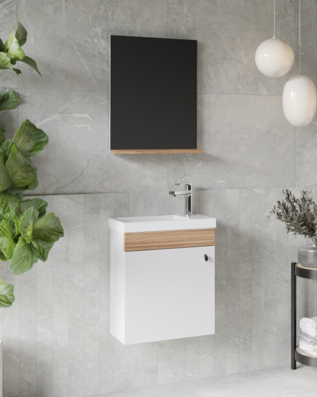 Creavit Elmas 45 Cm Banyo Dolabı Takımı Beyaz 