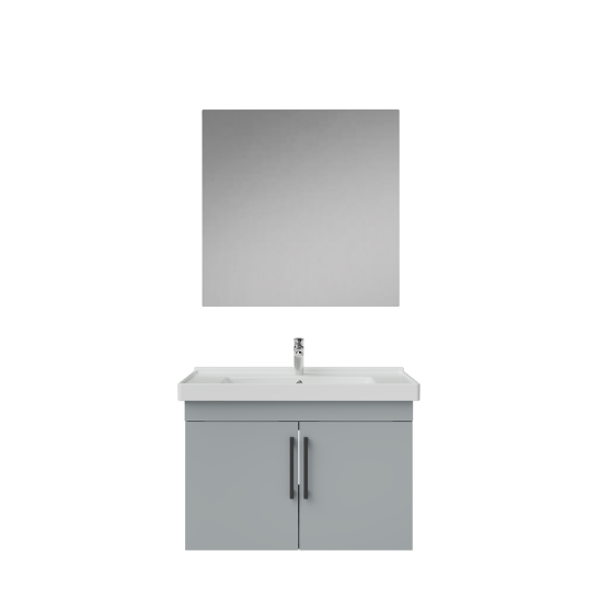 Creavit D20 Kapaklı Lavabo Dolabı Düz Ayna Takımı Gri 80 cm
