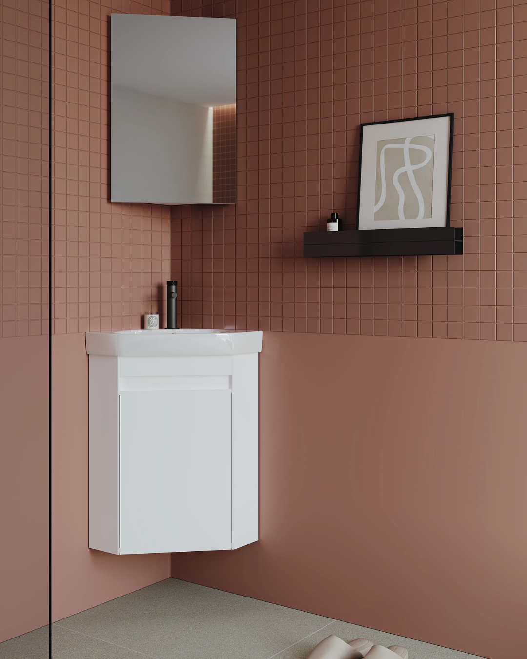 Orka Zag 45 CM Köşe Banyo Dolabı Takım Mat Beyaz 