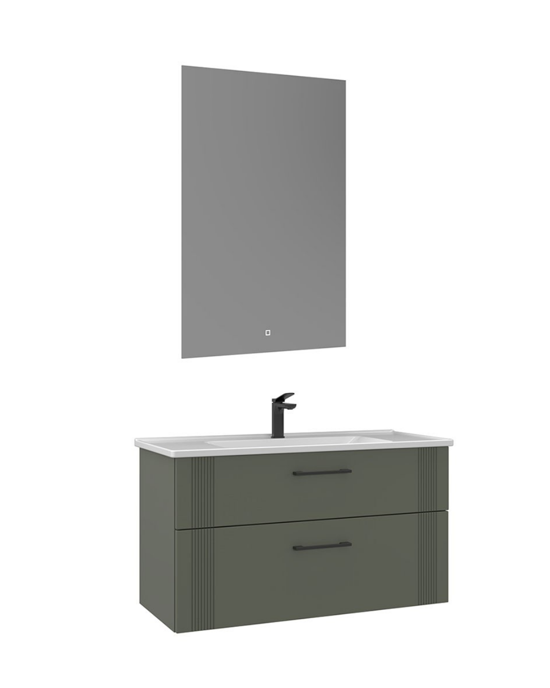 Orka Bari 100 cm Banyo Dolabı Takımı Led Aynalı Mat Yeşil