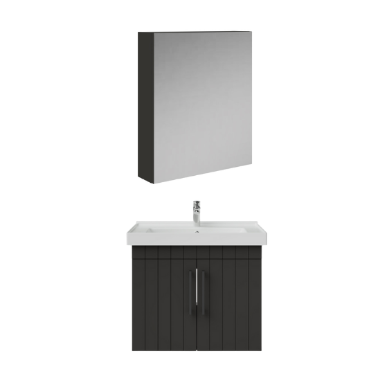 Creavit D20 Kapaklı Lavabo Dolabı Dolaplı Ayna Takımı Antrasit Lake 65 Cm