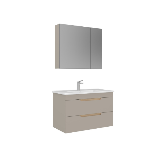 Orka Lena 85 cm Ayna Dolaplı Çekmeceli Banyo Dolabı Mat Çöl Beji