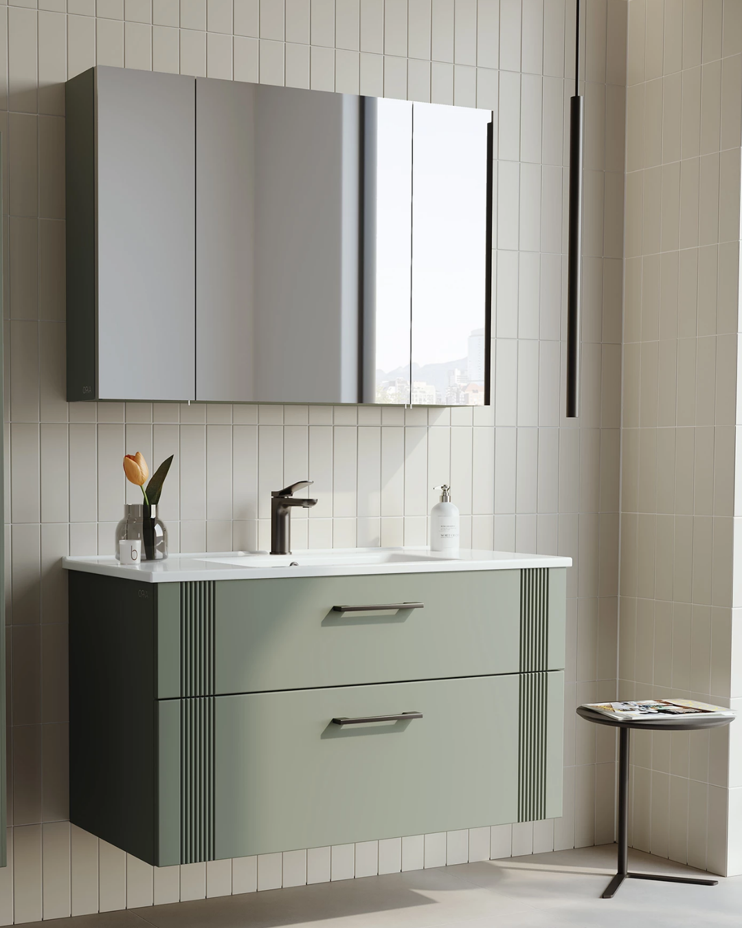 Orka Bari 100 cm Banyo Dolabı Takımı Mat Yeşil