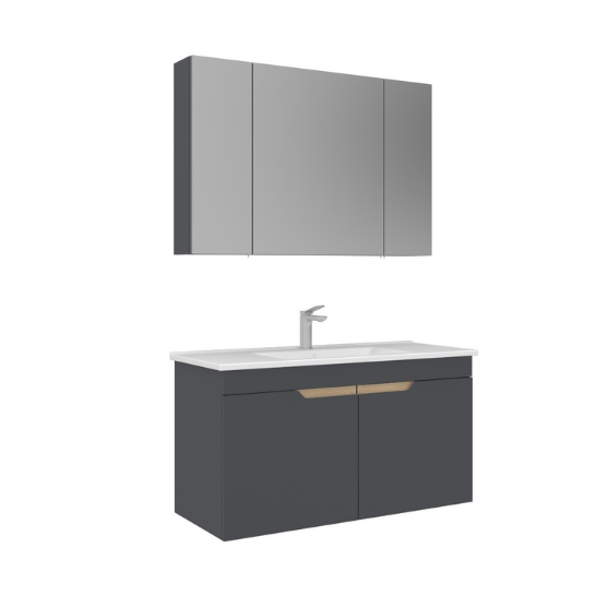 Orka Lena 100 cm Ayna Dolaplı Kapaklı Banyo Dolabı Takımı Antrasit