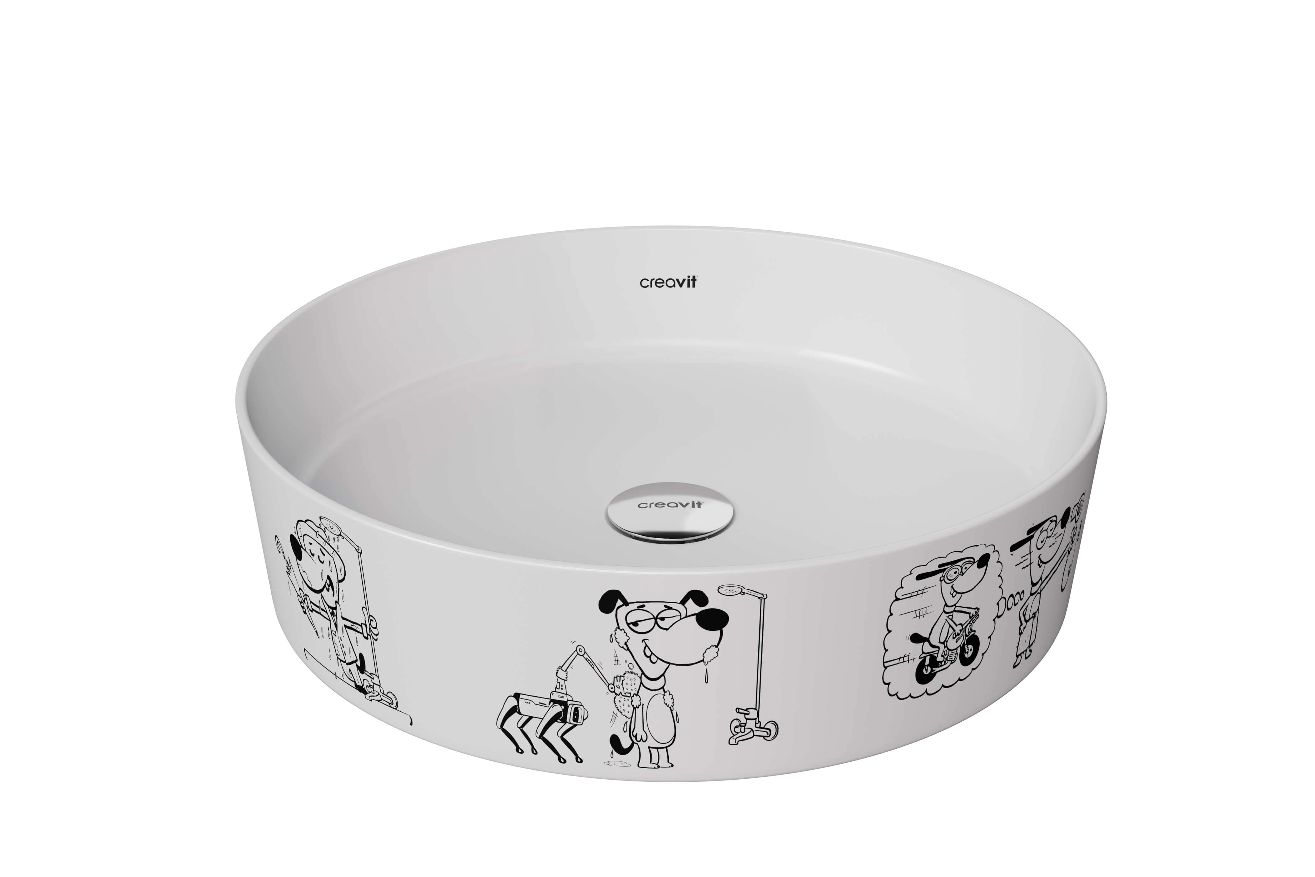Creavit LP140 Loop Yuvarlak Çanak Lavabo Ø40 cm Karikatür Desen Uygulamalı
