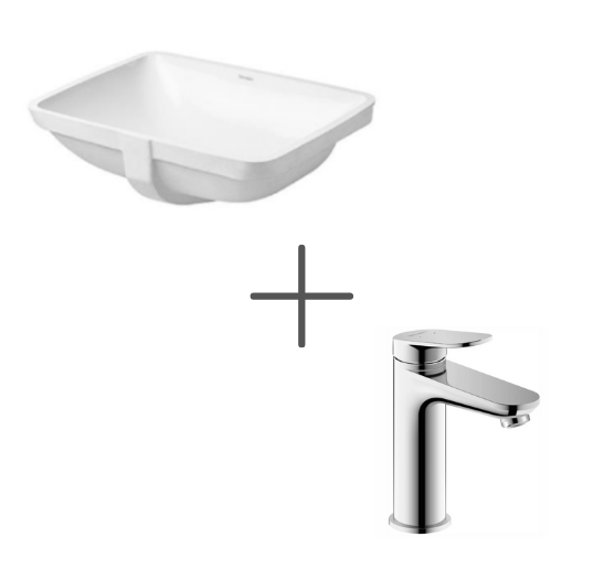 Duravit Starck 3 49 cm Tezgahaltı Lavabo Ve Wave Lavabo bataryası, Medium