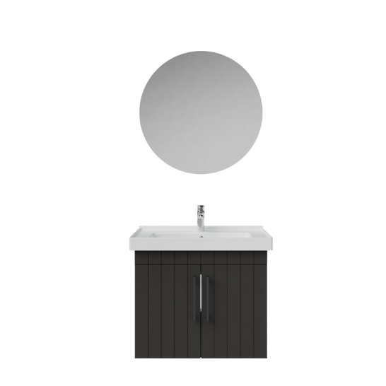 Creavit D20 Kapaklı Lavabo Dolabı Takımı Yuvarlak Ayna Antrasit Lake 65 Cm 