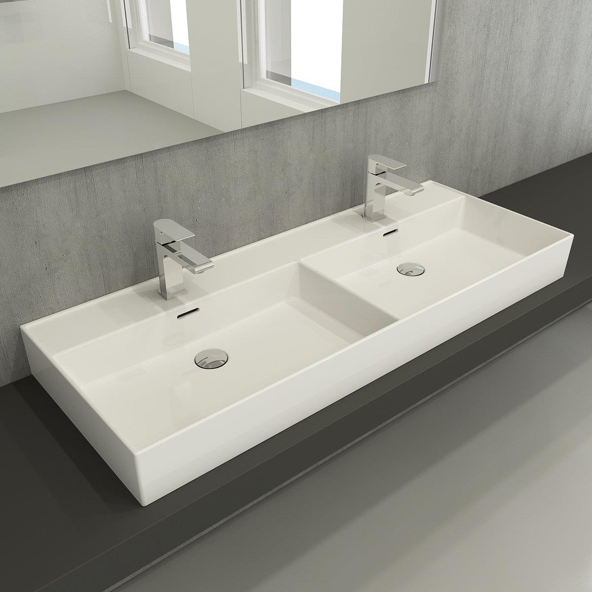 Bocchi Milano Çift Gözlü Lavabo 120 cm Parlak Beyaz