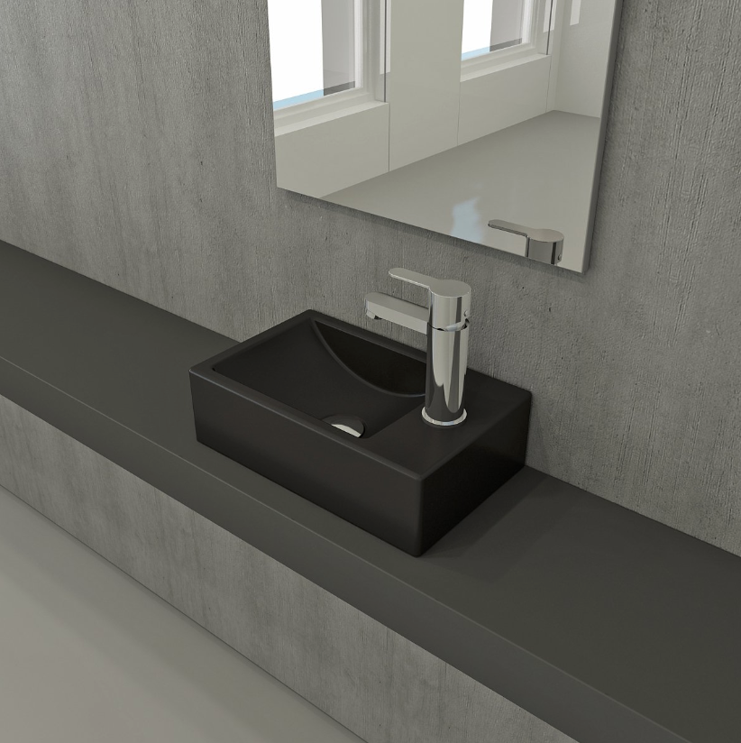Bocchi Milano Dar Sağ Lavabo 37 cm Mat Siyah