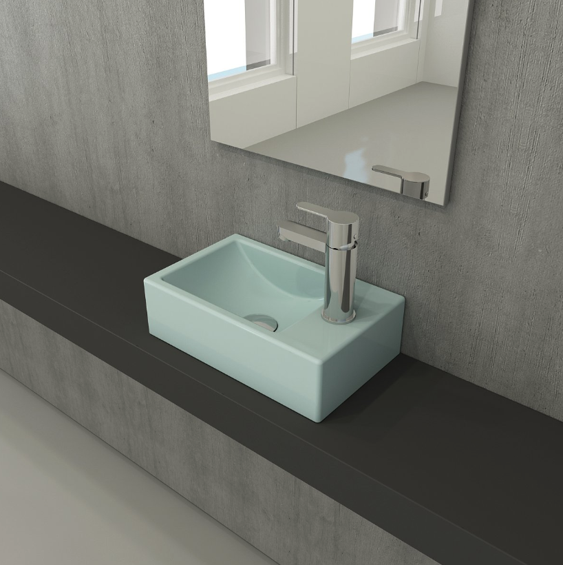 Bocchi Milano Dar Sağ Lavabo 37 cm Mat Buz Mavisi