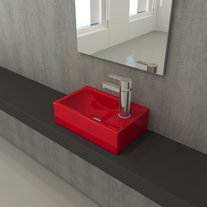 Bocchi Milano Dar Sağ Lavabo 37 cm Parlak Kırmızı