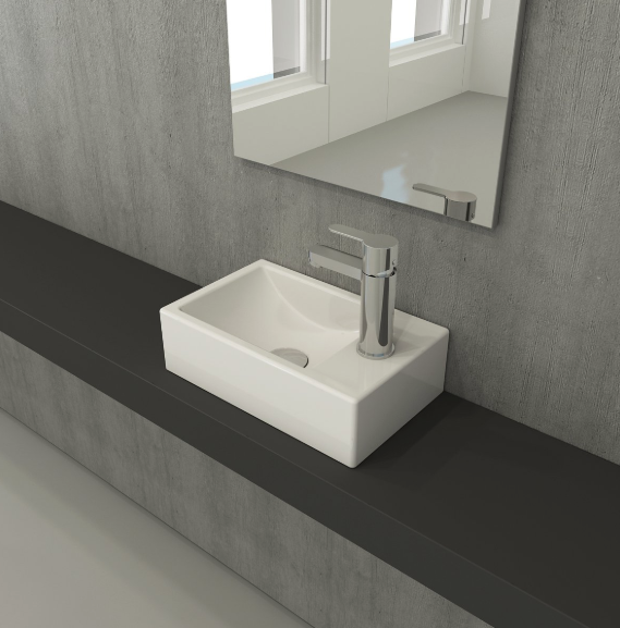Bocchi Milano Dar Sağ Lavabo 37 cm Parlak Beyaz