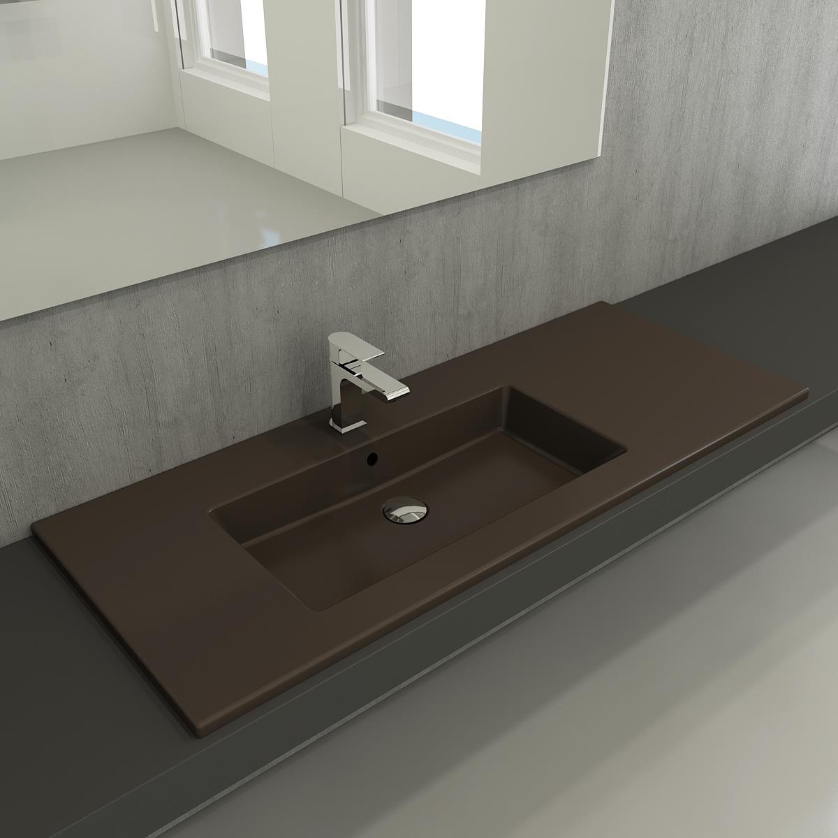 Bocchi Milano Etajerli Sağdan Lavabo 120 cm Mat Kahve