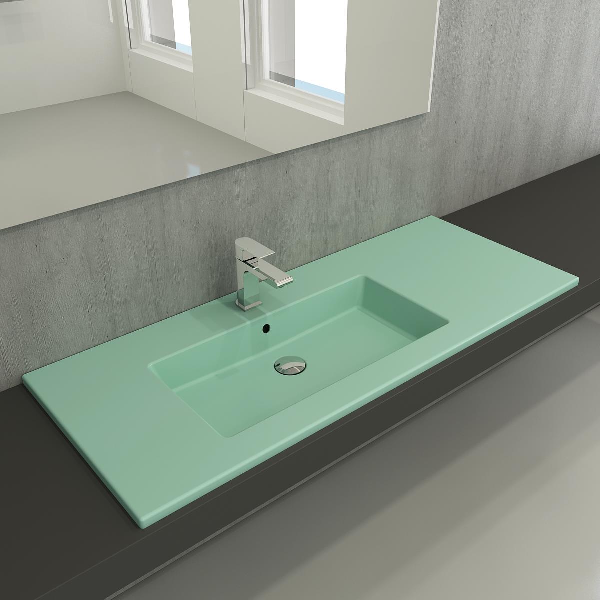 Bocchi Milano Etajerli Sağdan Lavabo 120 cm Mat Mint Yeşili