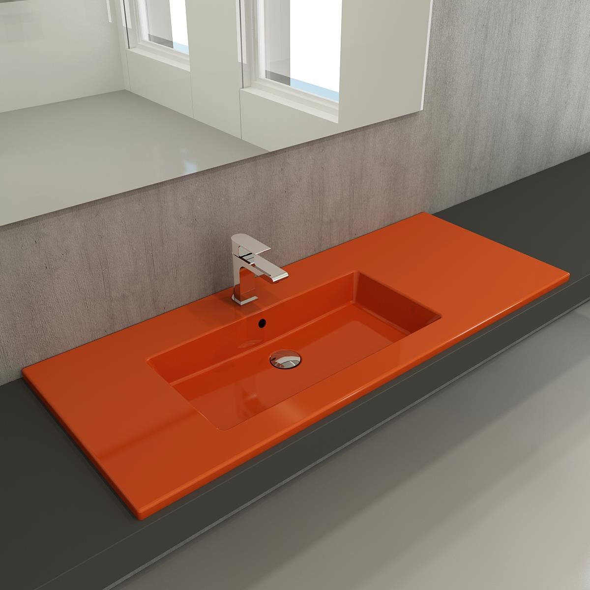 Bocchi Milano Etajerli Sağdan Lavabo 120 cm Parlak Turuncu