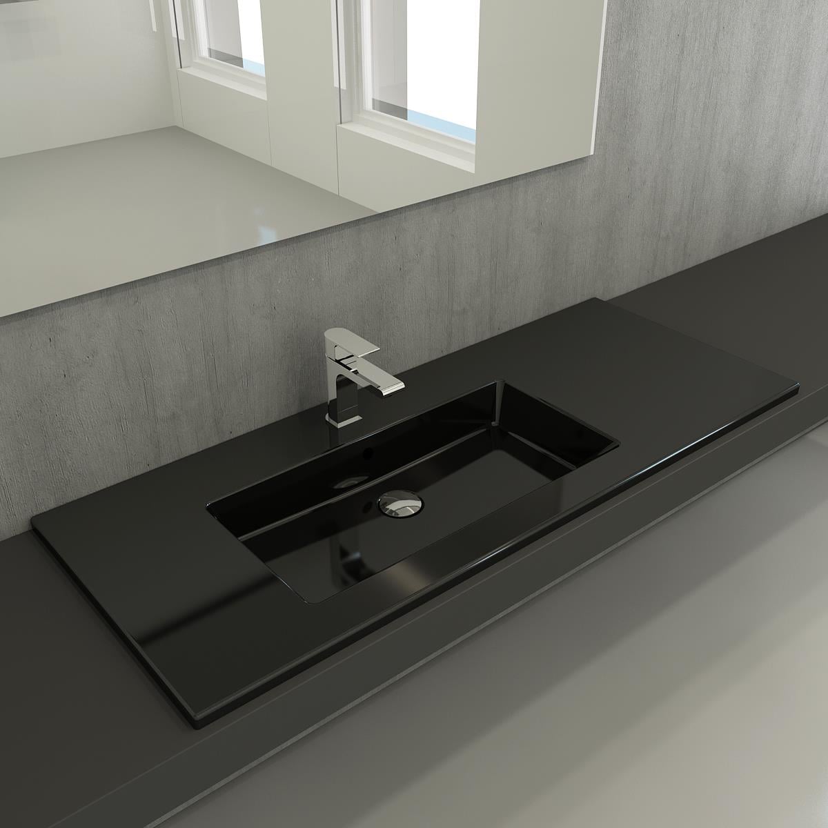 Bocchi Milano Etajerli Sağdan Lavabo 120 cm Parlak Siyah