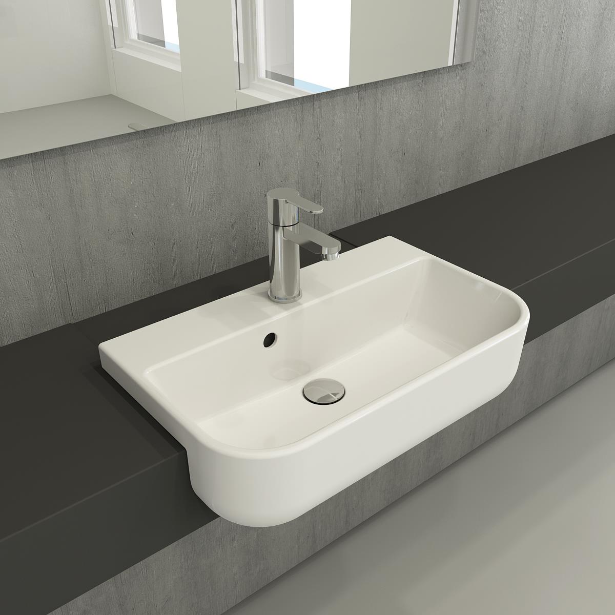 Bocchi Milano Yarım Tezgah Lavabo 56x43 cm Parlak Beyaz