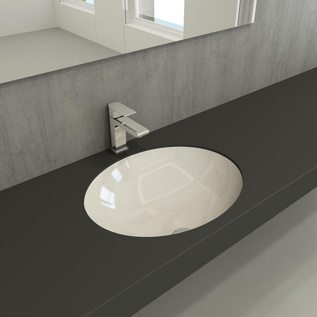 Bocchi Parma Tezgah Altı Lavabo 56 cm Parlak Bisküvi 