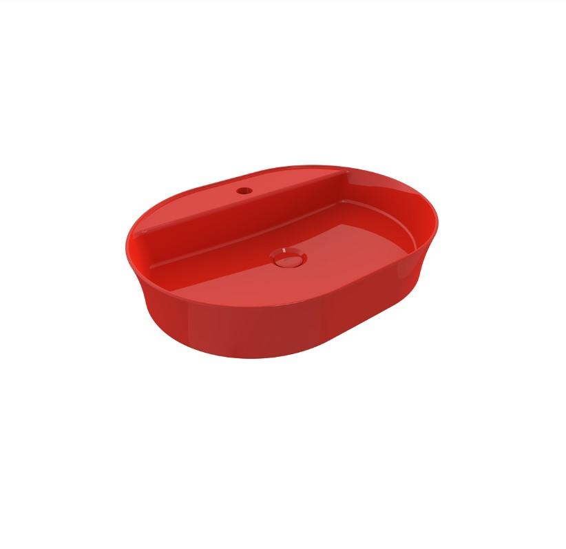 Bocchi Sottile Slim Line Oval Batarya Banklı Lavabo 60x45 cm Parlak Kırmızı